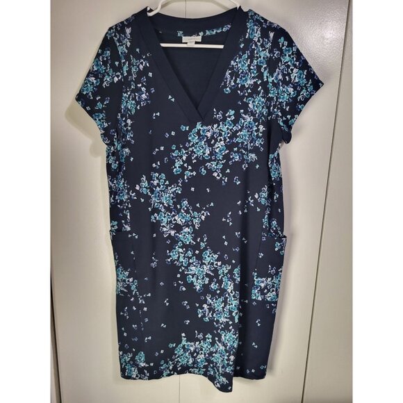 J. Jill Dresses & Skirts - J. Jill Fit Women's LG V Neck Short Sleeve Dress Pockets Floral Blue